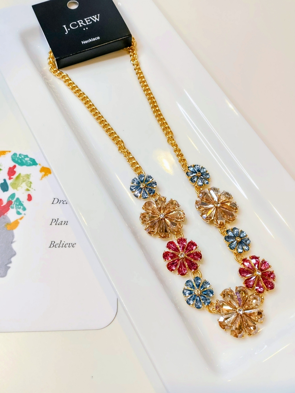 NWT J. Crew Crystal Floral Statement Necklace Pink